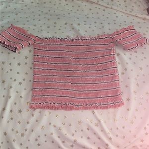 pink, black and white striped crop top